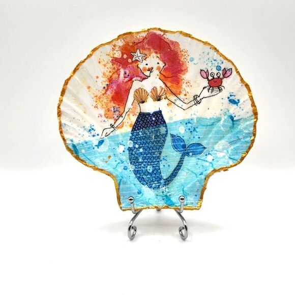 Other - Decoupage Scalloped shell Red Hair Mermaid